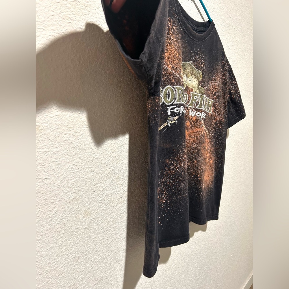 Born to Fish Shirt Bleach Dyed Tee Size M Black Graphic Fishing Grunge Upcycled - Picture 2 of 8